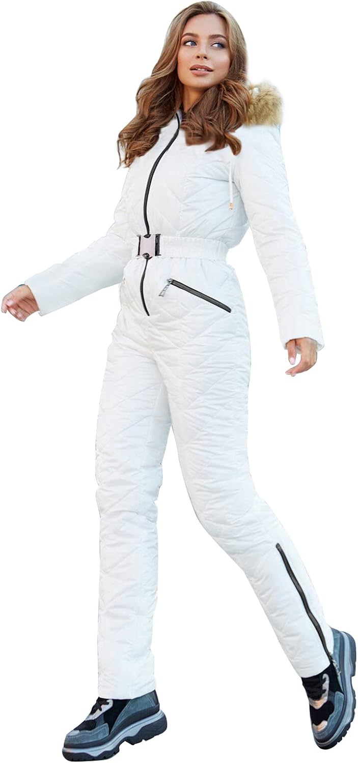 Yousify Womens Winter Ski Suit One Piece Hooded Snowsuit