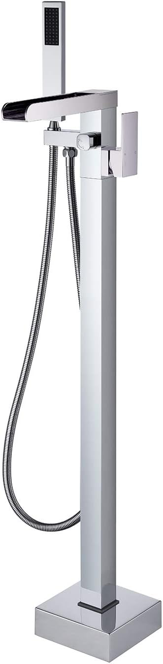 Freestanding Tub Filler Waterfall Faucet with Hand Shower Chrome