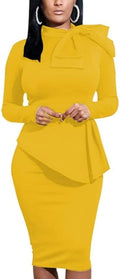 Women's Peplum Bodycon Long Sleeve Work to Party Dress - Sleek