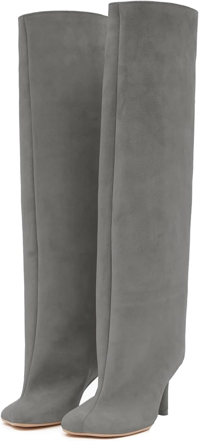 Women's Knee High Boots in Nude Suede for Wide Calf Comfort