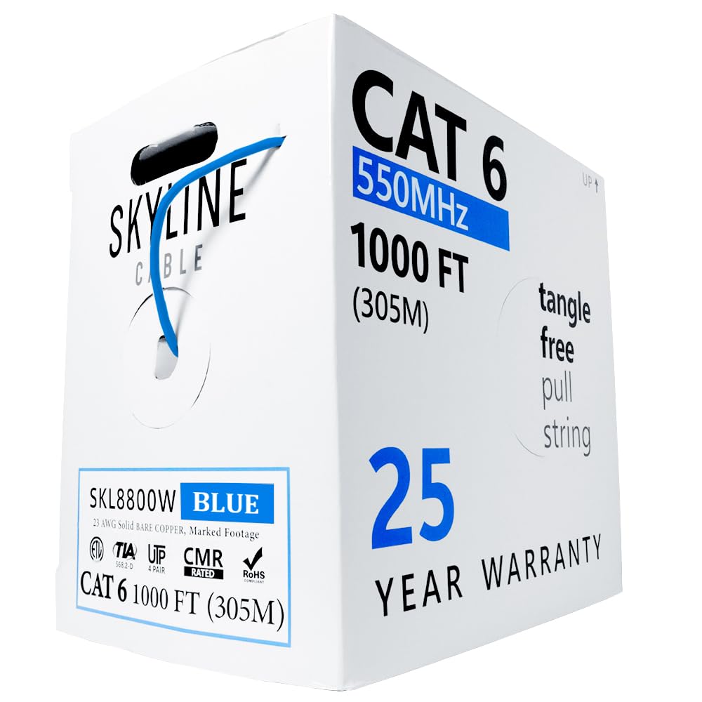 Skyline Cat 6 Bulk Network Cable 1000ft Solid Bare Copper