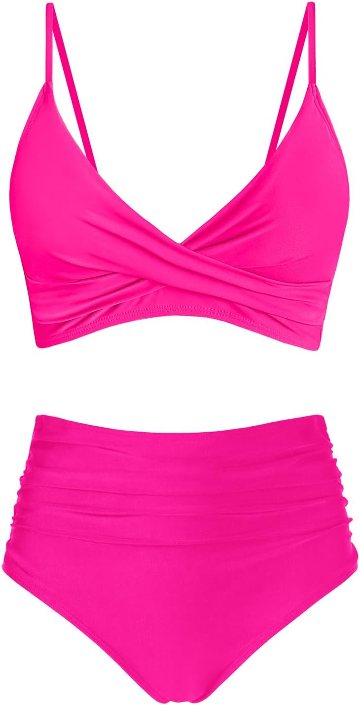 Women's High Waisted Bikini Sets with Push Up Twist Front Design