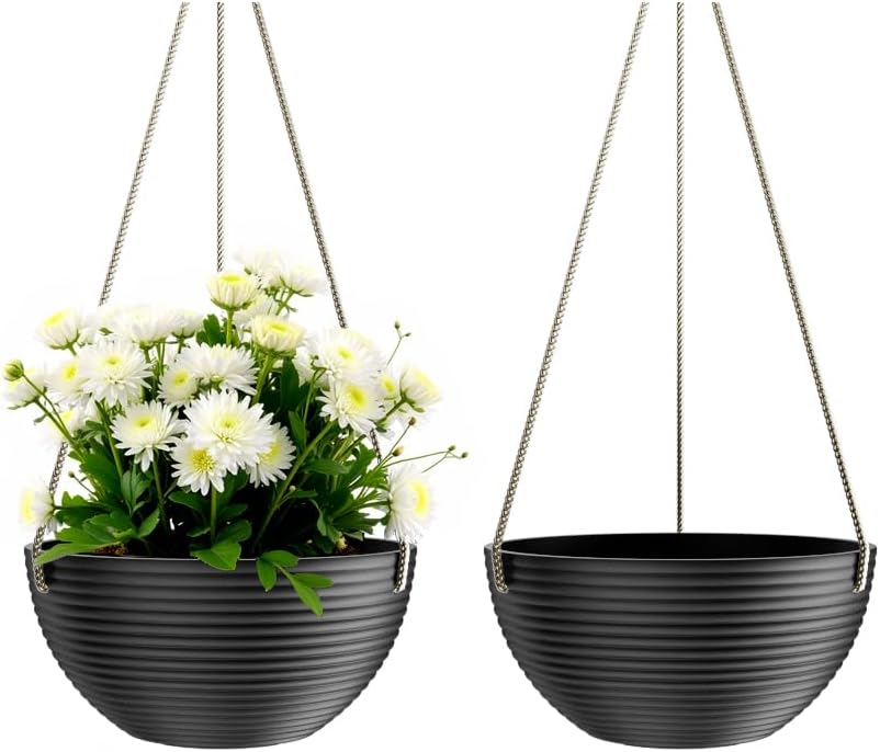 Line Pattern 10 Inch Hanging Planter for Indoor Outdoor Plants