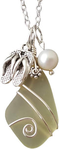 Sea Glass Necklace for Women - Hawaiian Handmade Wire Wrapped Gift