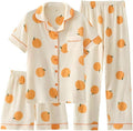 Womens 3pcs Cotton Pajamas Set Short Sleeve Sleepwear Fruit Print