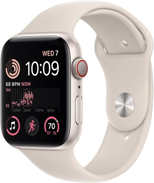 New Apple Watch SE (2nd Gen) - GPS + Cellular, 44mm, Starlight Renewed