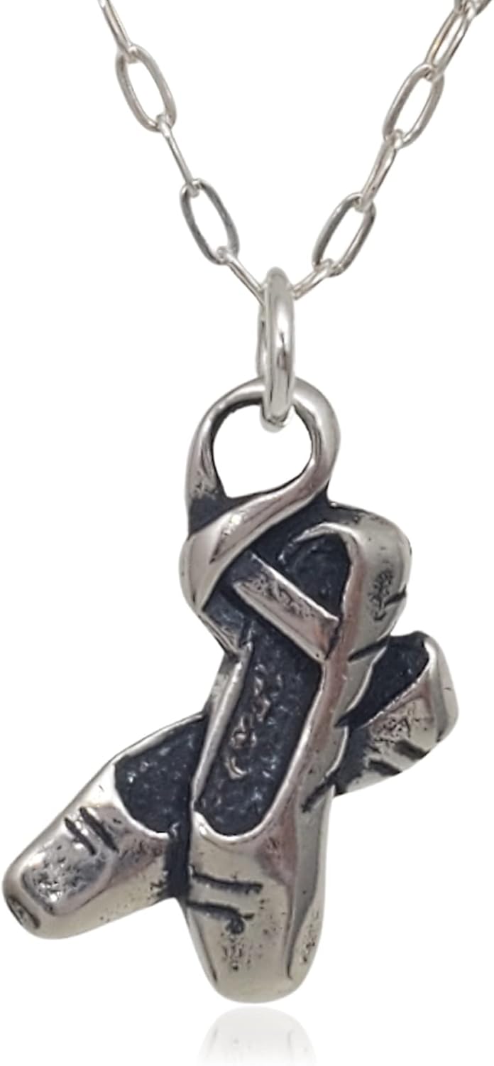 Sterling Silver Ballet Pointe Shoes Charm Necklace for Dancers