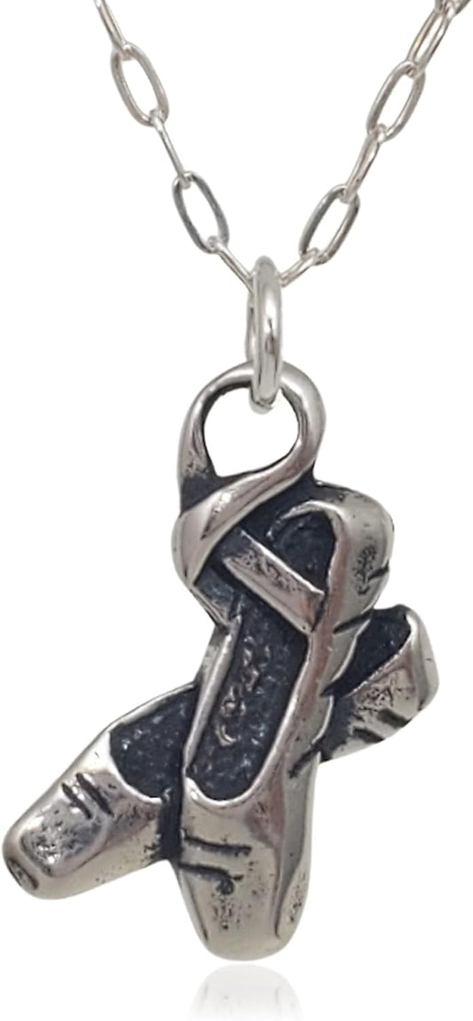 Sterling Silver Ballet Pointe Shoes Charm Necklace for Dancers