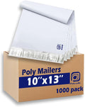 POLYSELLS 1000 pcs 10x13 White x Silver Poly Mailers - Bulk Durable