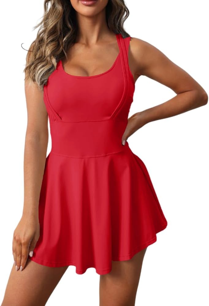 Womens Sleeveless 2-in-1 Athletic Tennis Golf Dress with Shorts