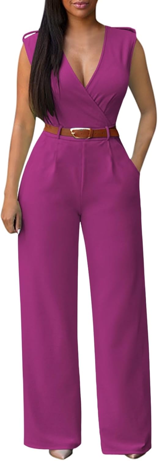 Chic V-Neck Wide Leg Jumpsuit for Women by Pink Queen