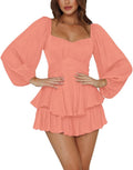 LYANER Womens Lantern Sleeve Ruffle Tie Waist Romper - Flattering Fit