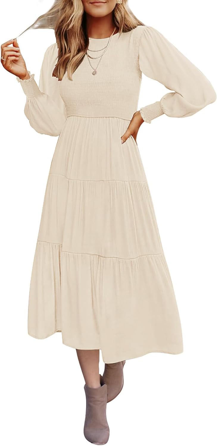 ZESICA Women's Casual Long Sleeve Midi Dress for Every Occasion