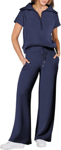 ANRABESS Women 2 Piece Sweatsuit - Half Zip Top and Wide Leg Pant