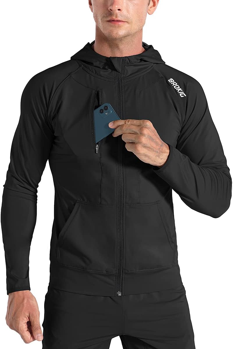 BROKIG Mens WindBreak Lightweight Running Jackets for Gym