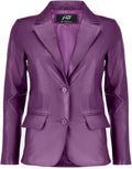 Lambskin Leather Blazer Women 2-Button Classic Suit Style