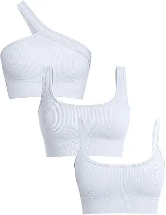 OQQ Women's 3 Piece Medium Support Tank Top Ribbed Exercise