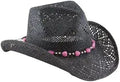 Vamuss Straw Cowboy Hat for Women with Shapeable Brim and Trim