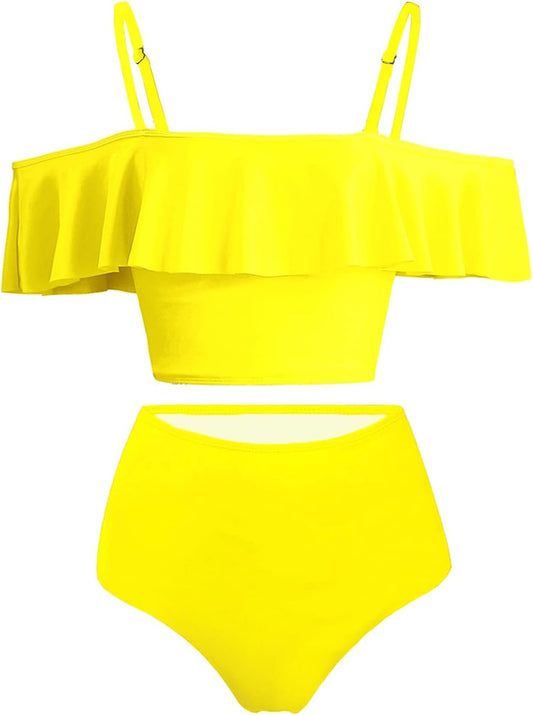 Kaei&Shi High Waisted Flounce Bikini Set for Tummy Control