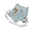 Blue Topaz Raw Crystal Ring for Women - Sterling Silver White Gold