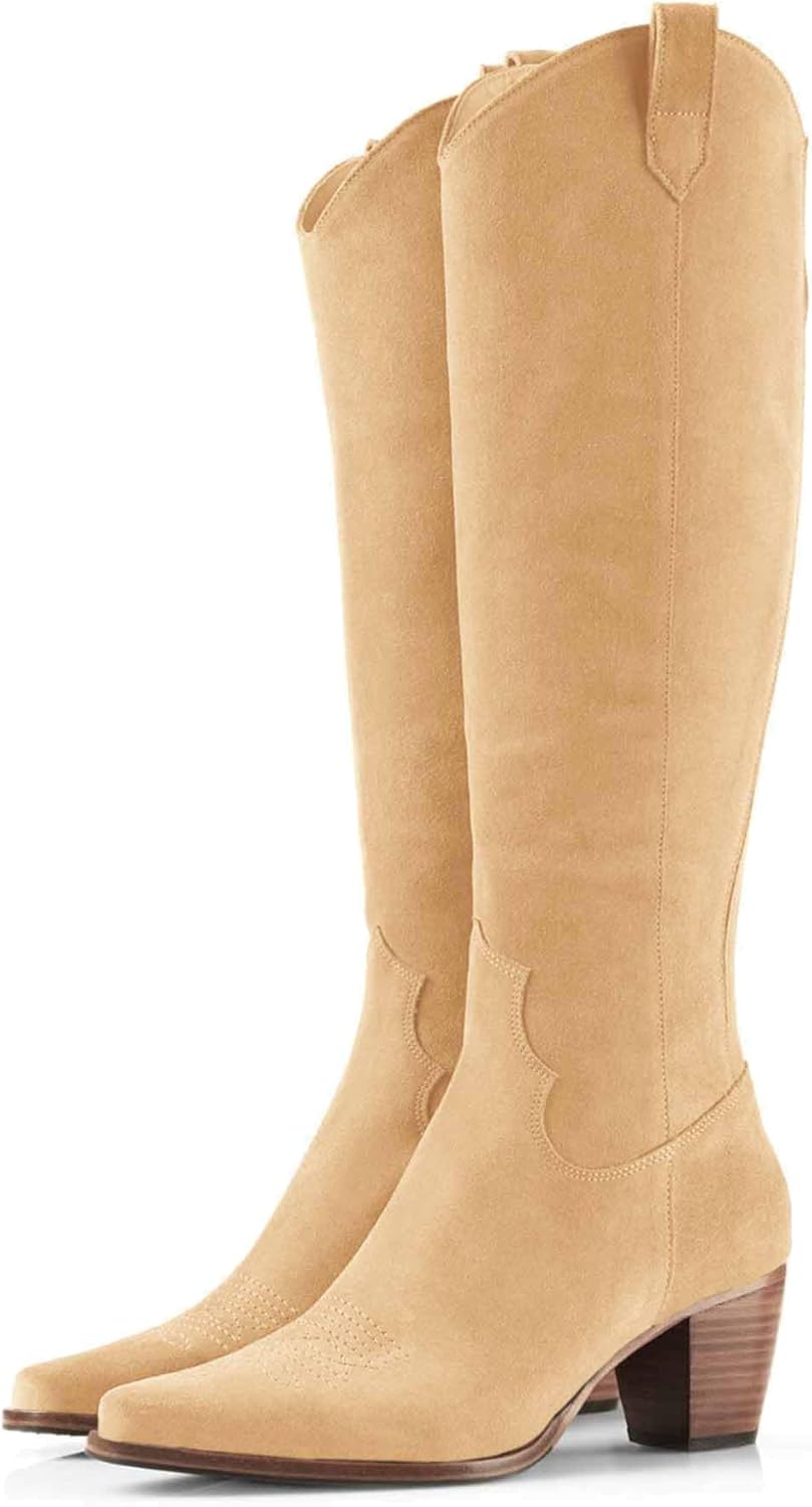 Women Cowboy Knee High Boots with Chunky Block Heel Style