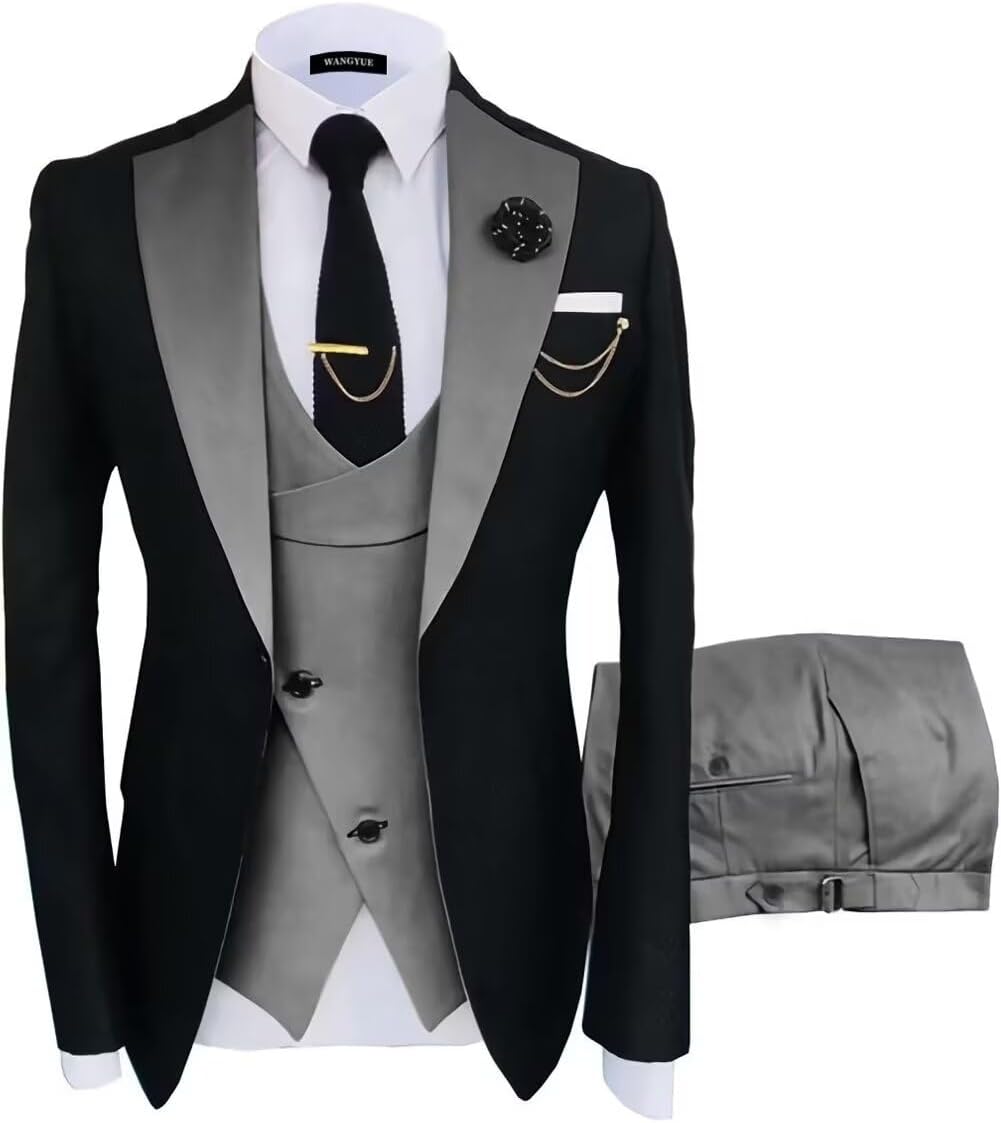 Wangyue Mens Suit 3 Piece Slim Fit Tuxedo for Weddings and More
