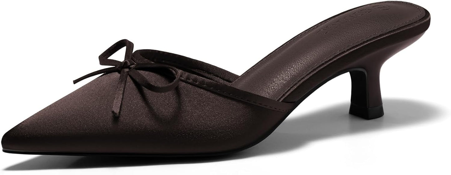 Coutgo Womens Kitten Heels Mules with Bow for Elegant Style