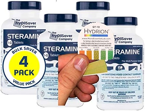 4 Steramine Sanitizing Tablets with QT-10 Test Strips for Food Safety