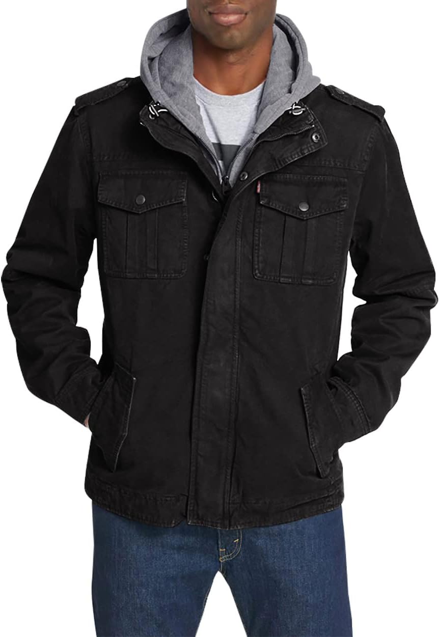 Levi's Men's Washed Cotton Hooded Military Jacket for All Seasons