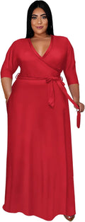 Runwind Plus Size V Neck Maxi Dress for Women (Style HDXL)
