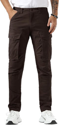 Plaid&Plain Men's Cargo Pants Slim Fit with Articulated Knees Stretchy
