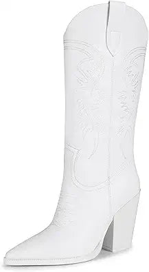 ISNOM Cowgirl Boots for Women with Embroidered Design and Comfort