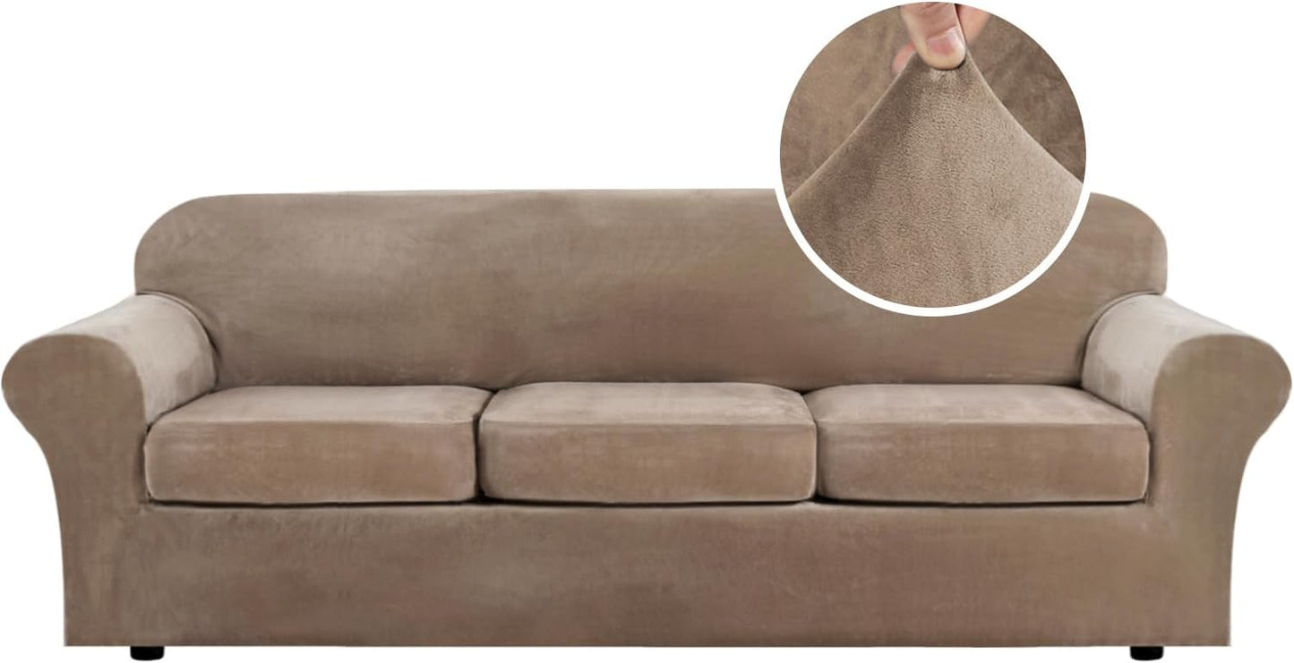 H.VERSAILTEX Velvet Plush 4 Piece High Stretch Sofa Slipcover