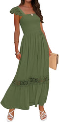 ZESICA Summer Lace Strap Smocked High Waist Maxi Dress - Flowy Comfort