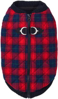 Gooby Fashion Vest Check Dog Jacket Red Check, Medium - Warm Zip Up
