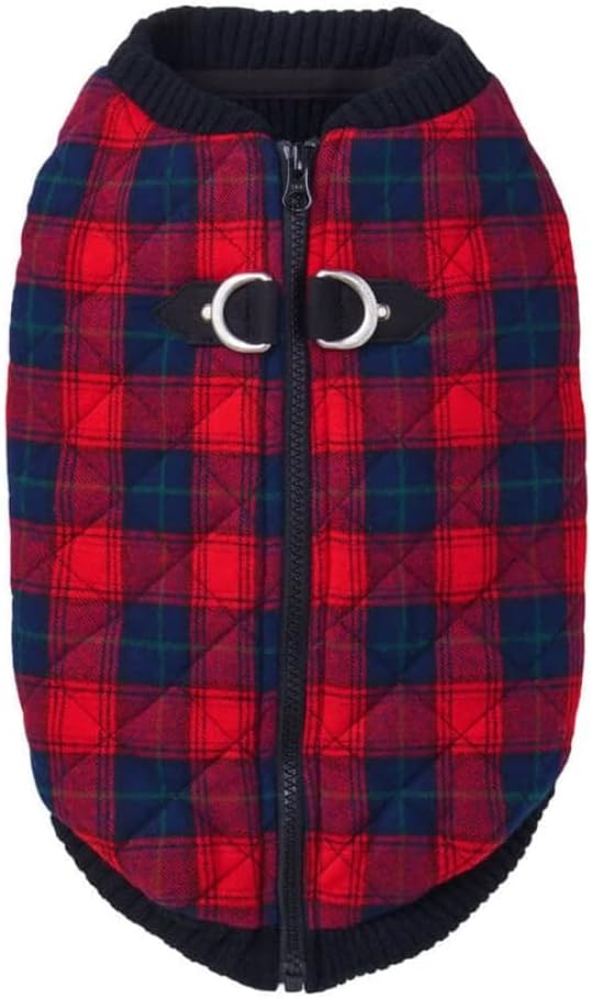 Gooby Fashion Vest Check Dog Jacket - Warm Zip Up Bomber Vest