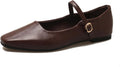 Women's Classic Leather Square Toe Flat Mary Jane Shoes - Comfortable