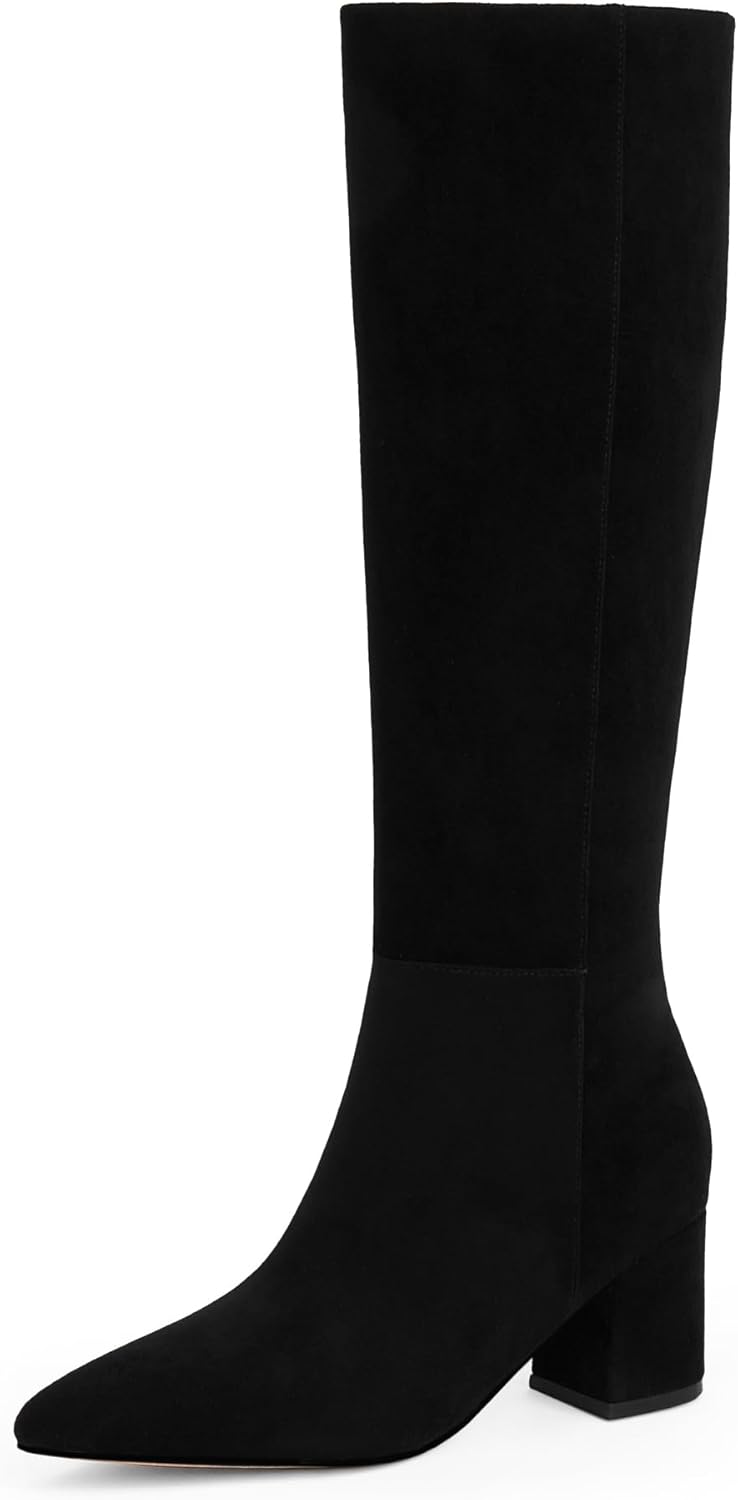 Knee High Boots for Women with Chunky Heel and Side Zipper