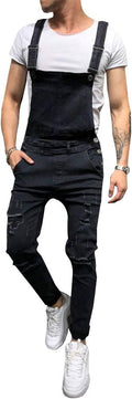 LONGBIDA Men's Denim Bib Overalls Slim Fit Jumpsuit - Pockets