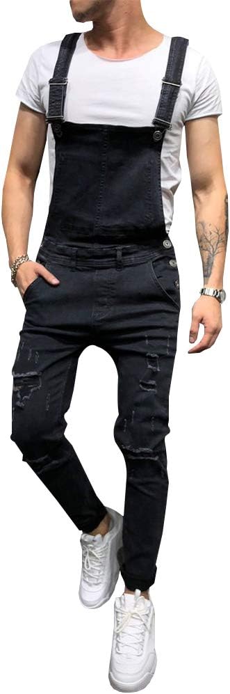 LONGBIDA Men's Denim Bib Overalls Fashion Slim Fit Jumpsuit