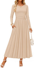 Women's Elegant Long Sleeve Knit Maxi Dress - Slim Fit Crewneck