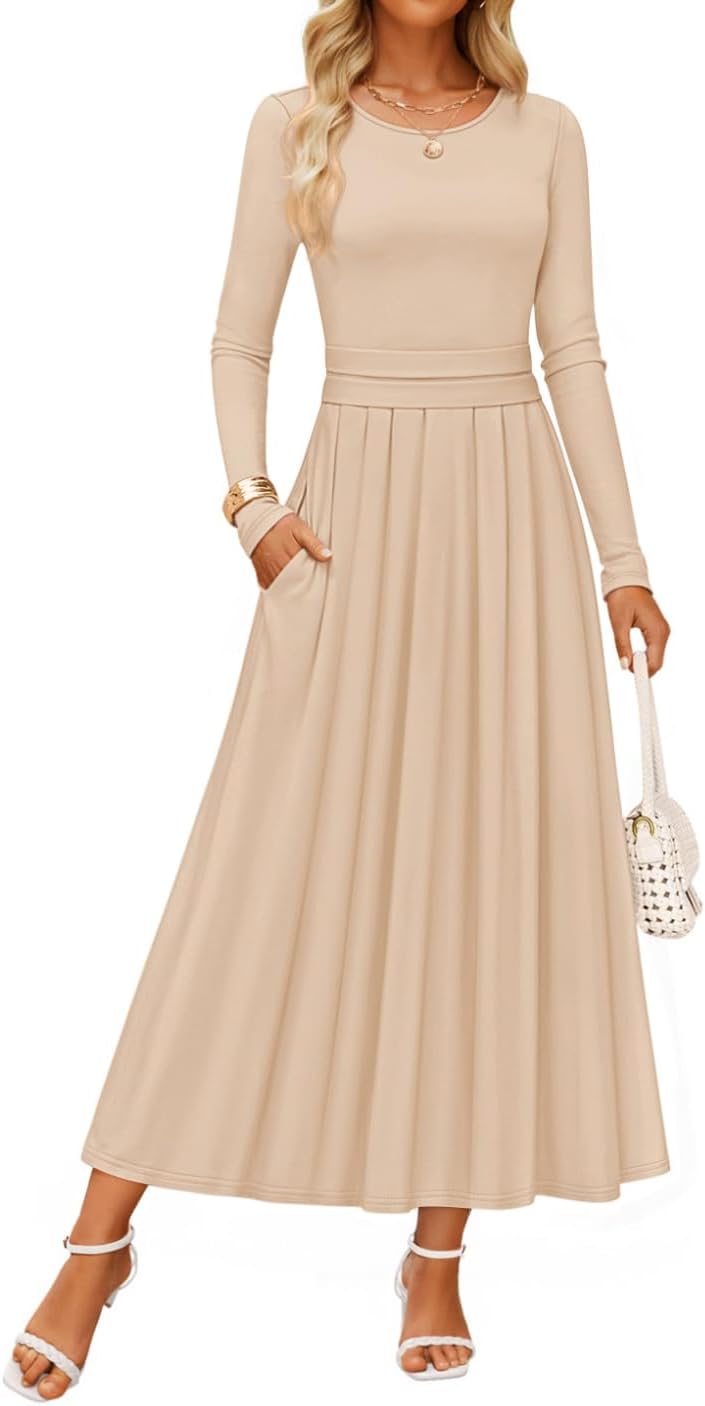 ZESICA Women's Elegant Long Sleeve Maxi Dress for Fall Fashion