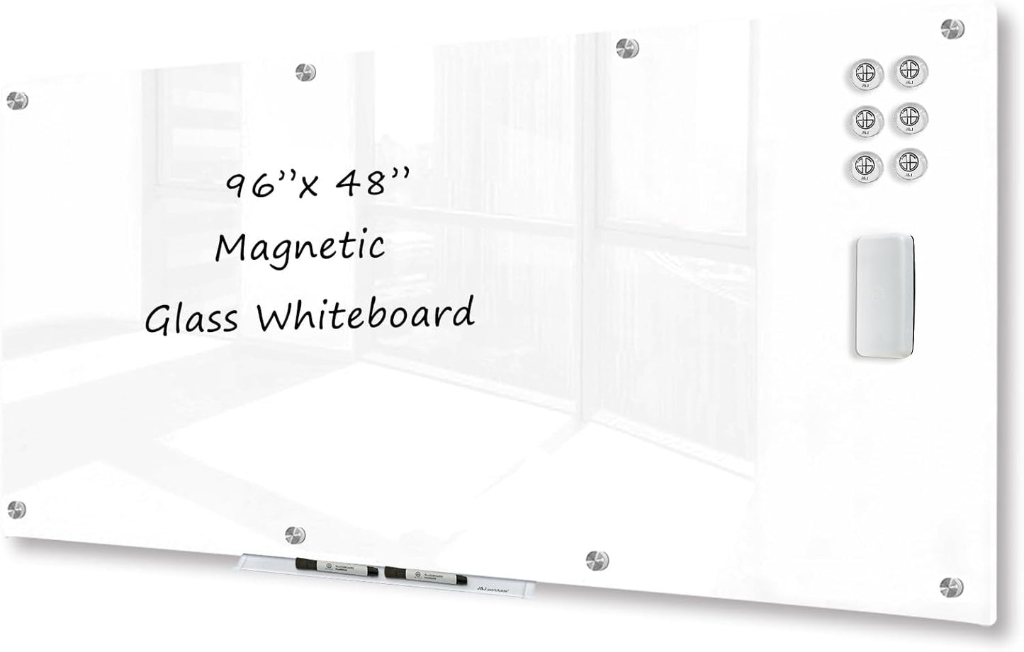 Magnetic Glass Whiteboard 8ft x 4ft Ultra White for Home Office
