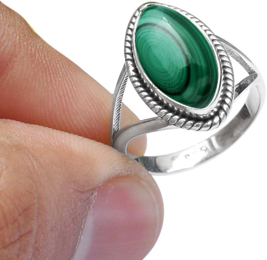 925 Sterling Silver Ring with Malachite Gemstone for Women