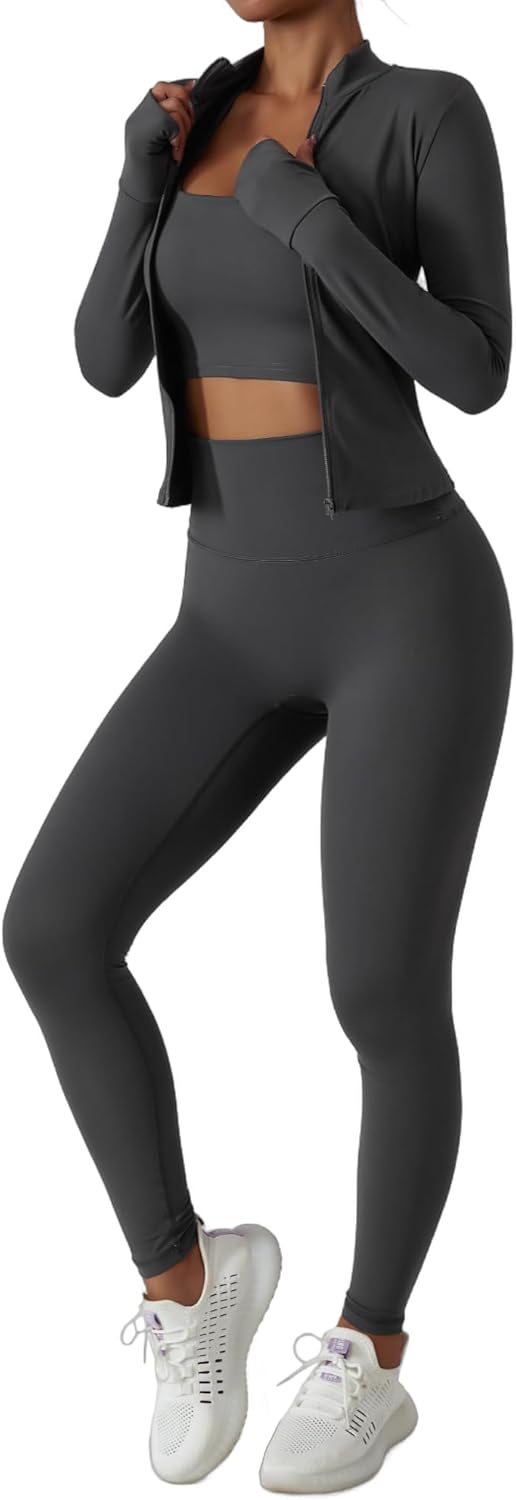 Womens 3 Piece Workout Set for Gym Running Training Comfort