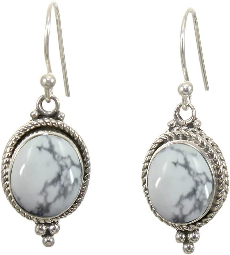 925 Sterling Silver Dangle Drop Earrings with Howlite Gemstone