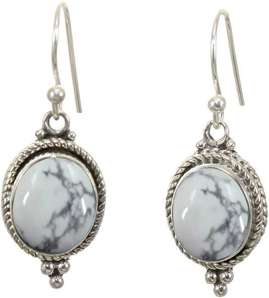 925 Sterling Silver Dangle Drop Earrings with Howlite Gemstone