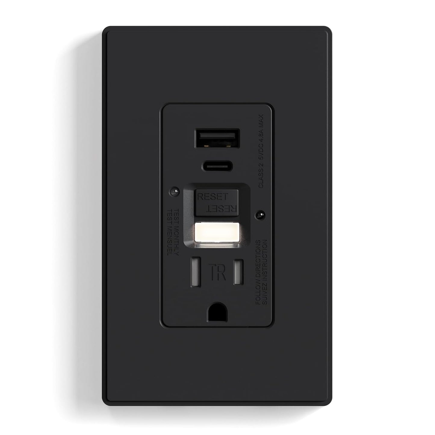 GFCI Outlet with USB Ports and Nightlight for Safe Charging