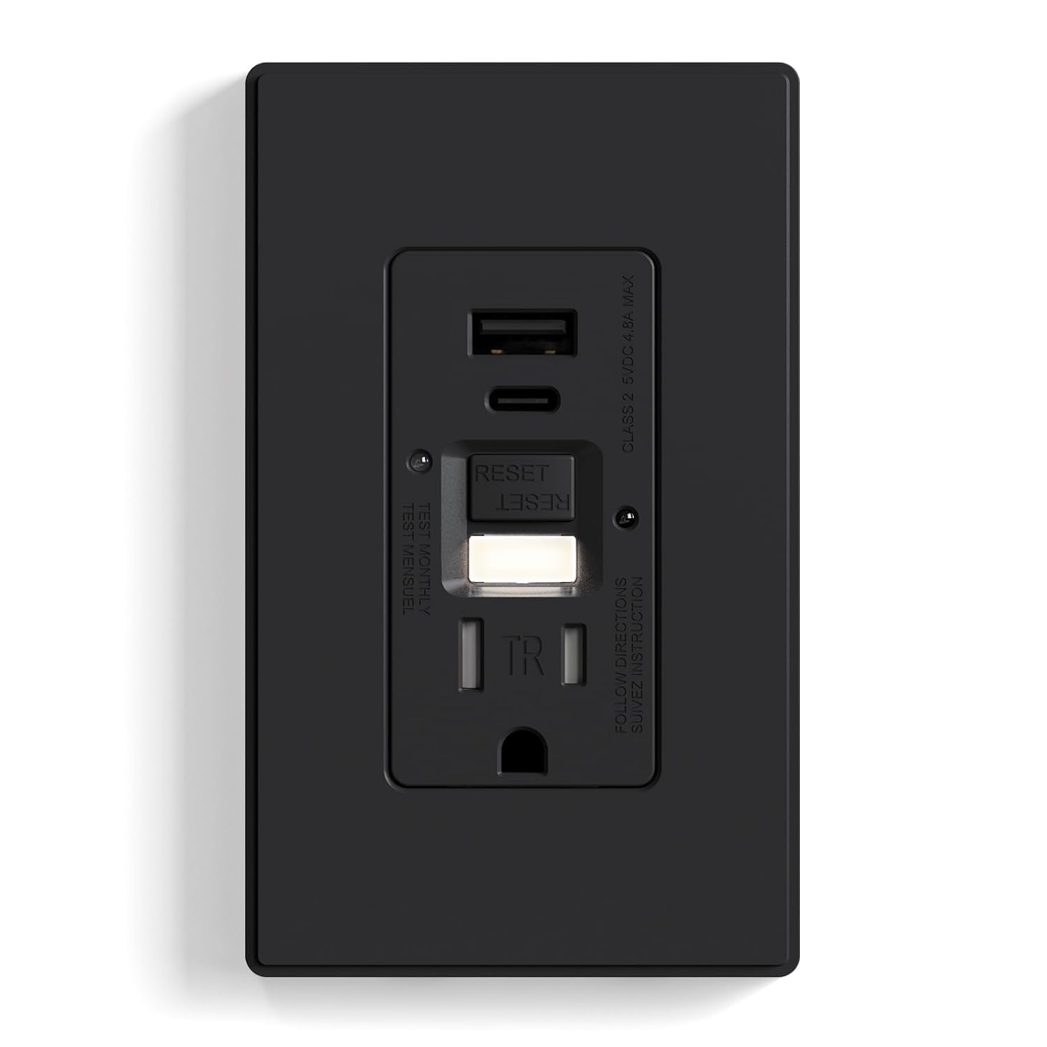 GFCI Outlet with USB Ports and Nightlight for Safe Charging