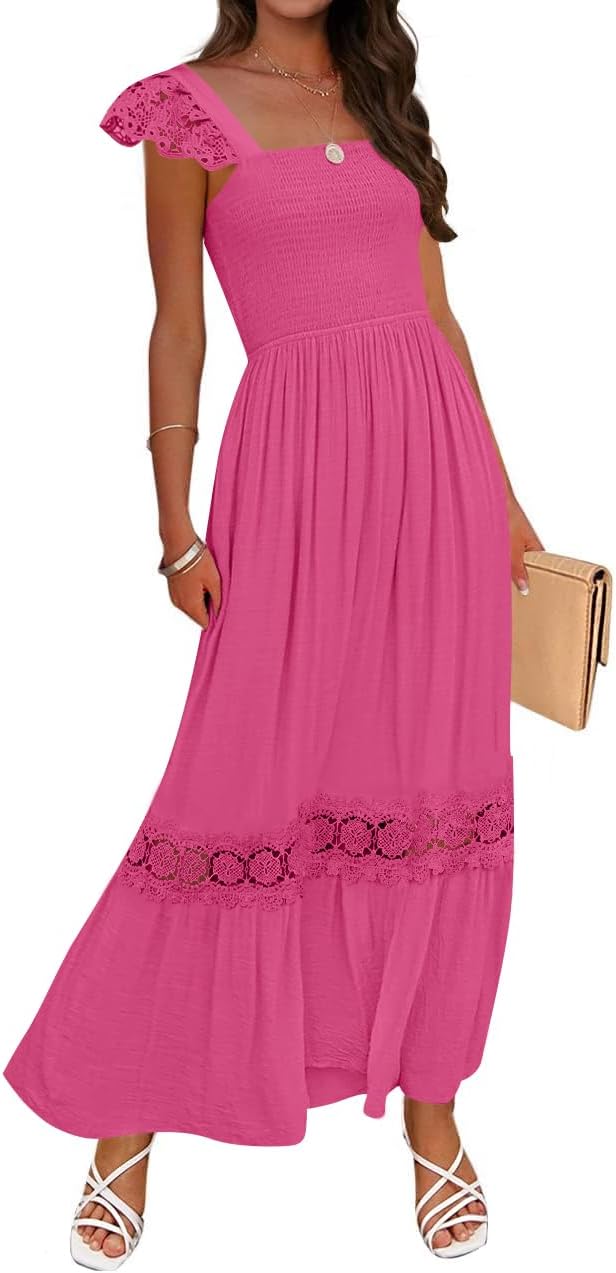 ZESICA Women's Summer Lace Strap Sleeveless Maxi Dress